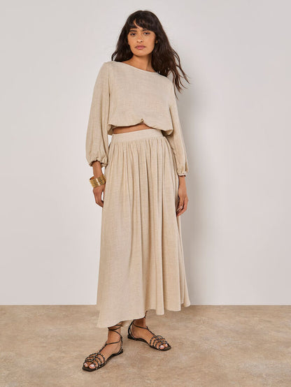 Linen Blend Bubble Hem Crop Top