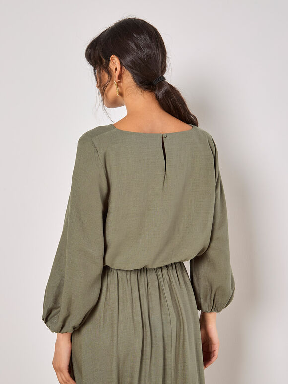 Linen Blend Bubble Hem Crop Top