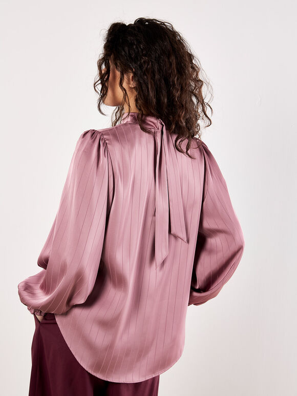 Satin Self-Stripe Tie Back Top